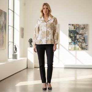 PORTS 1961 NEW Silk Brocade Floral Jacket Shirt  Evening Gold White Neutral Top